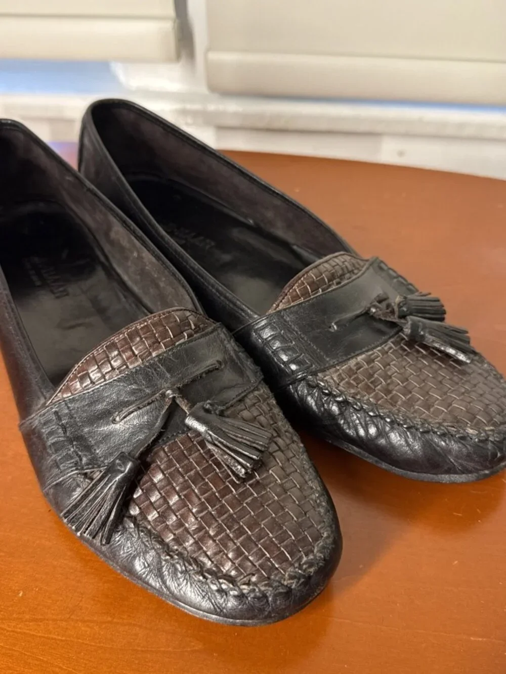 Cole Haan Italy 2 Tone Black Brown Woven Leather Loafers Resort Mens 9.5 Old $